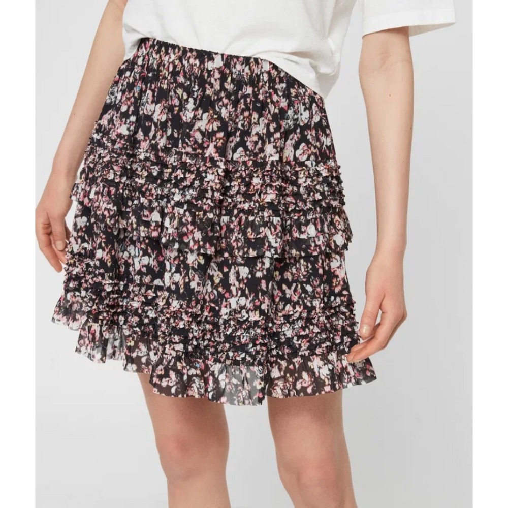 AllSaints Sanse Freefall Floral Mini Skirt Tiered Ruffle Size 6